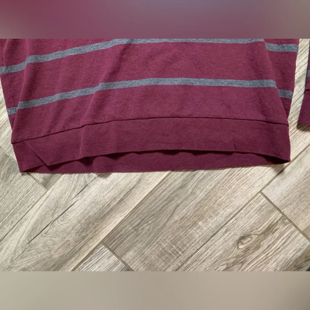 Polo Ralph Lauren Mens Quarter Zip Striped Pullover Burgundy Grey XL